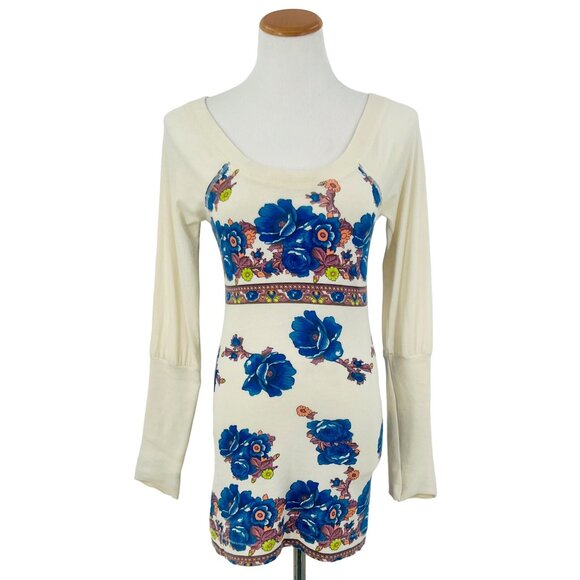 RARE VTG Free People Floral Crochet-Lace Shoulder Tunic Top | Boho Cottagecore S - Picture 2 of 13